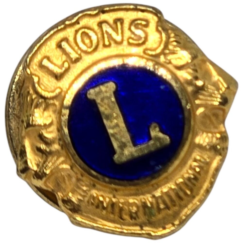Lions Club International Lapel Pin Gold Tone Blue Enamel “L” Emblem